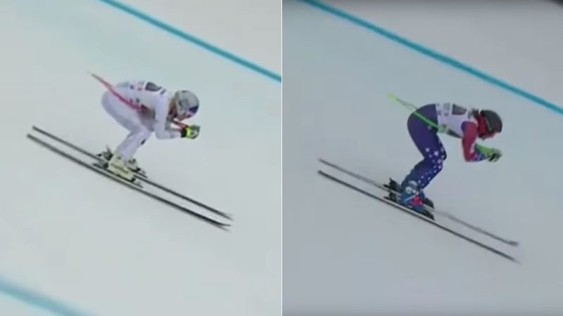 Vonn at left, Cook at right. Guess who’s more aerodynamic?